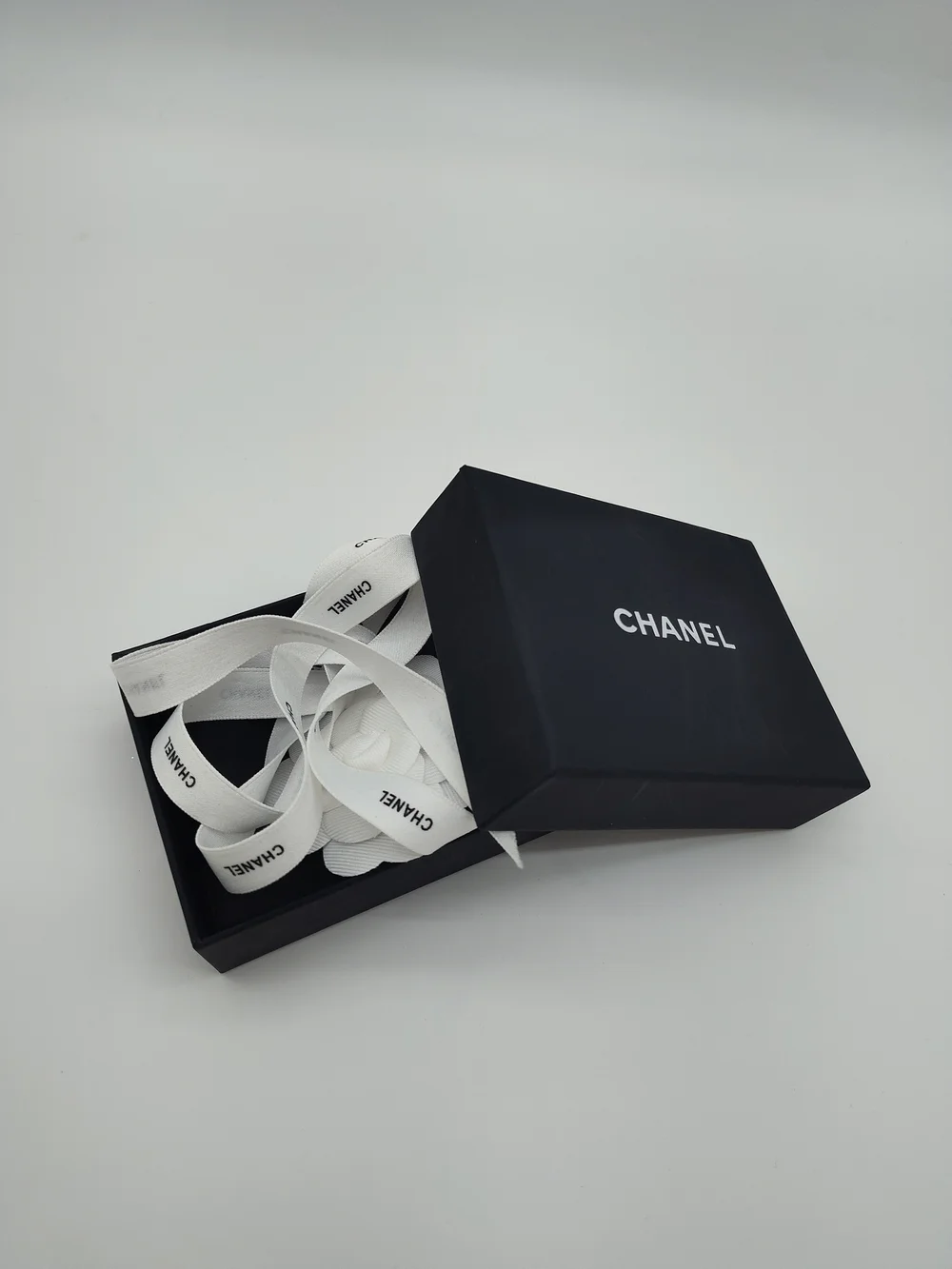 CHANEL Presentation Box Dust Bag Camellia Ribbon Gift Packaging Set Black EUC